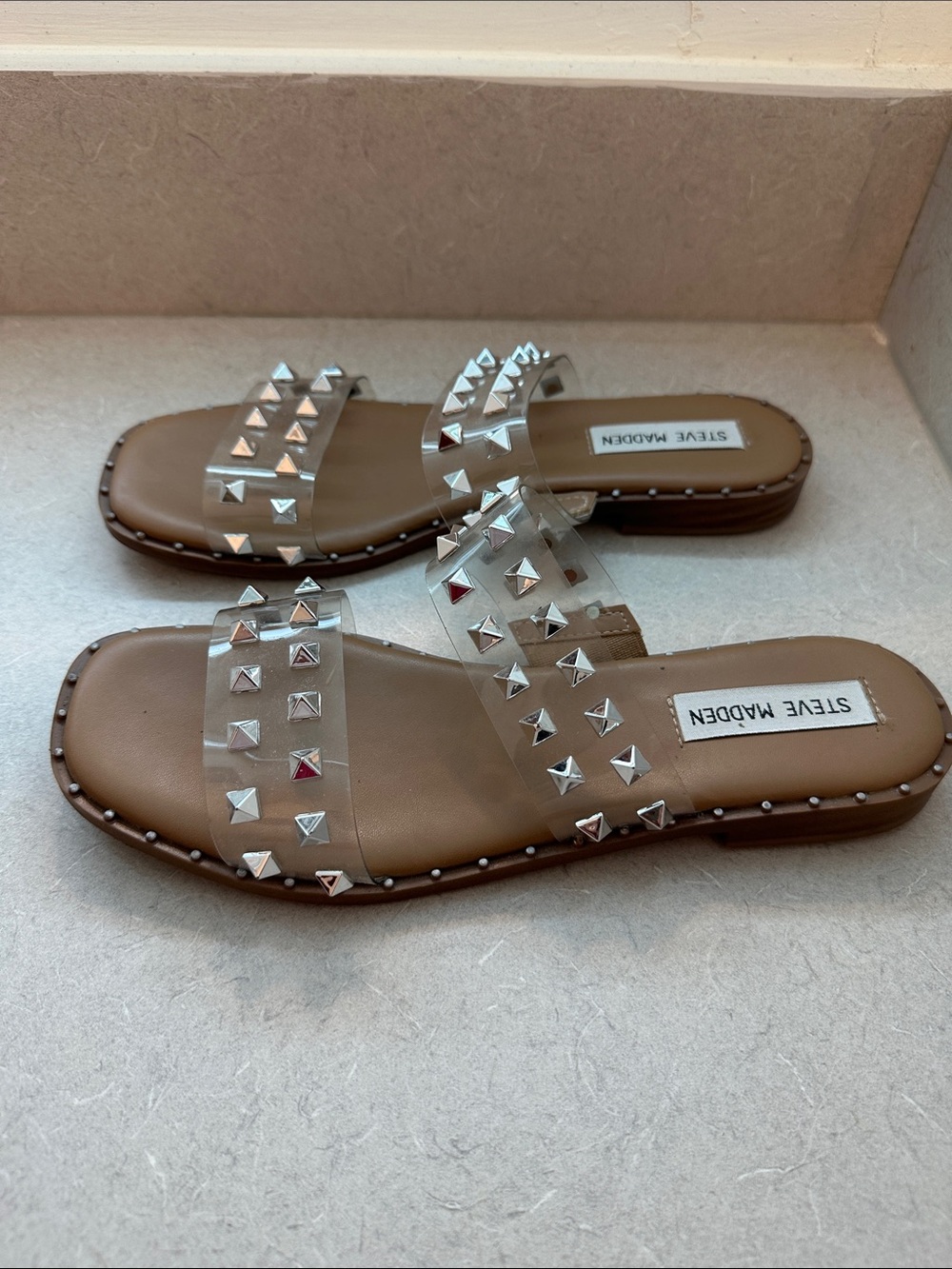Steve Madden Clear Studded Slide Sandals - Picture 5 of 8